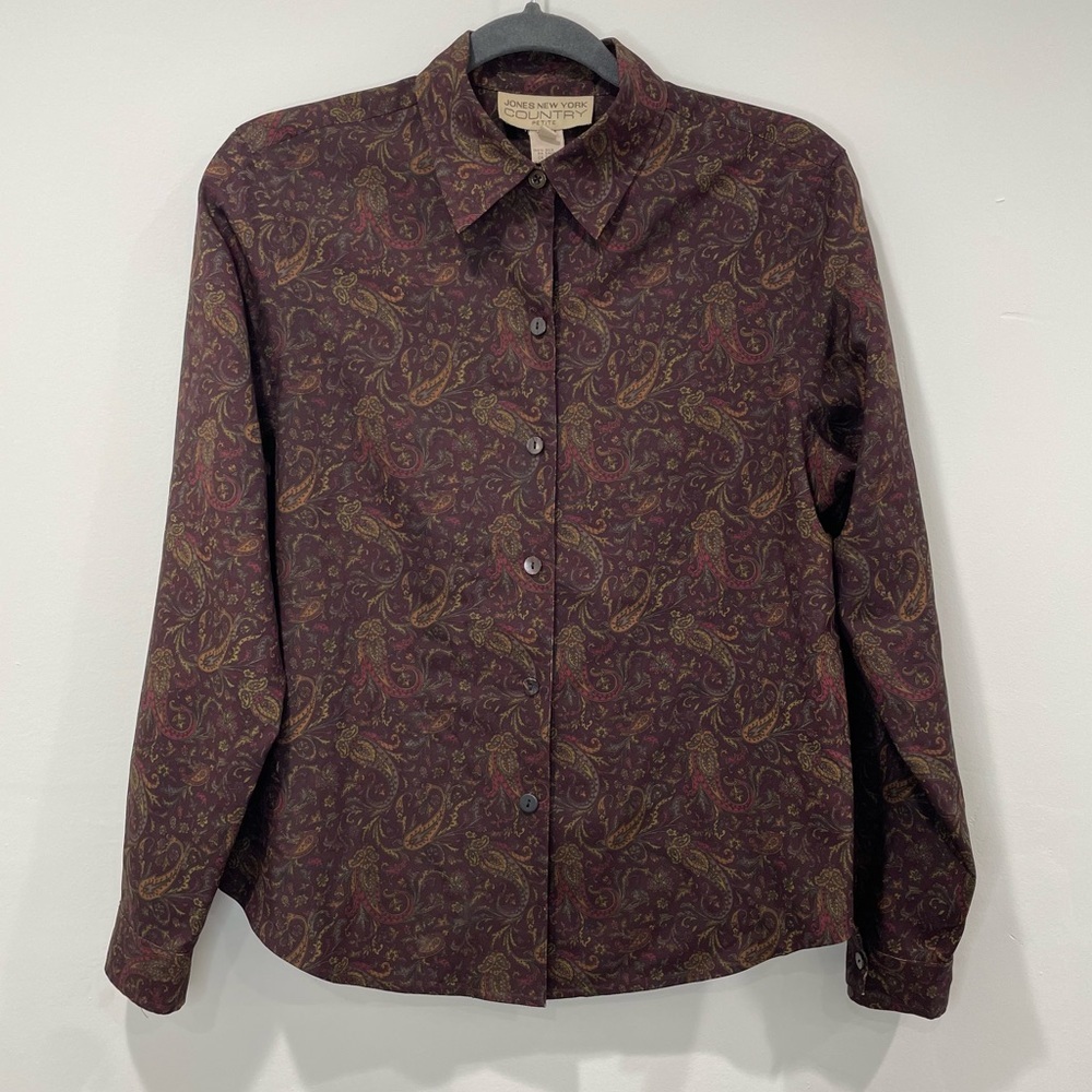 Jones New York Silk Paisley Button Up Longsleeve - Picture 2 of 13